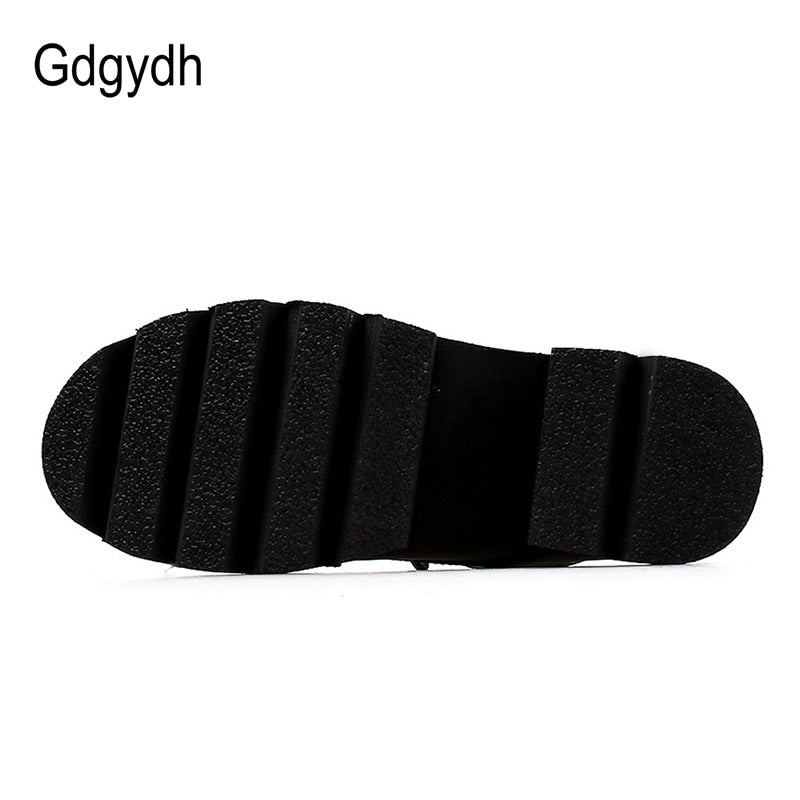 Gdgydh Wholesale Autumn Ankle Boots For Women Motorcycle Boots Chunky Heels Casual Lacing Round Toe Platform Boots Shoes Female