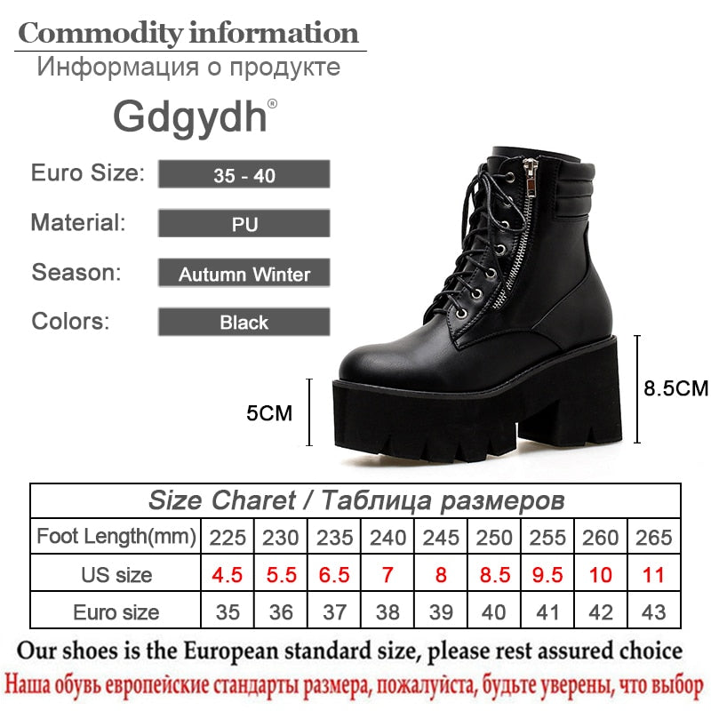 Gdgydh Wholesale Autumn Ankle Boots For Women Motorcycle Boots Chunky Heels Casual Lacing Round Toe Platform Boots Shoes Female