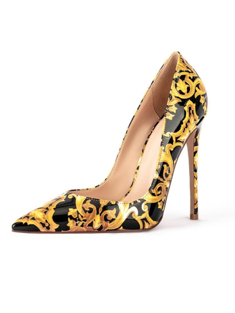 Women's New Thin High-heeled Shoes Shallow Mouth Bright Print Single Shoes Fashionable Sexy Women's Shoes Spring and Summer