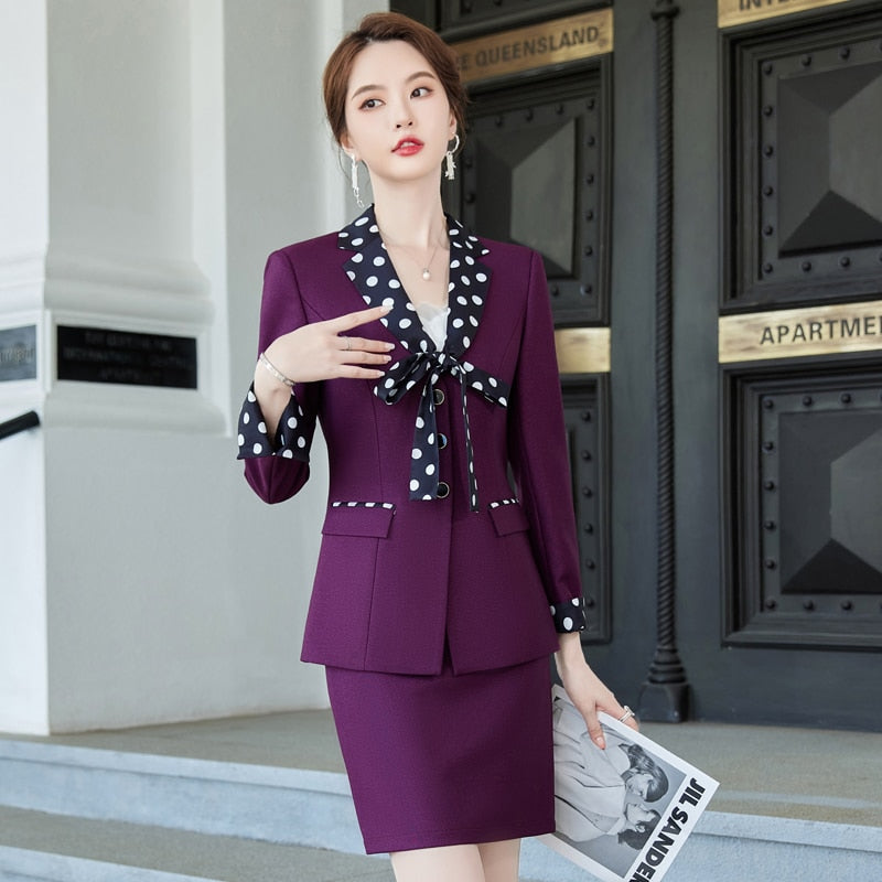 High Quality Spring Autumn Formal Ladies Red Blazer Women Business Suits Work Wear Office Uniform 2-piece Skirt Jacket Set 5XL