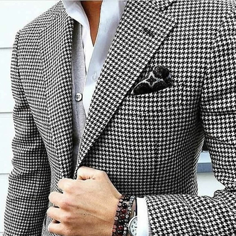Houndstooth Casual Suit Jacket for Men Notched Lapel Wedding Check Blazer for Prom Party Custom One Piece Male Fashion Coat 2022