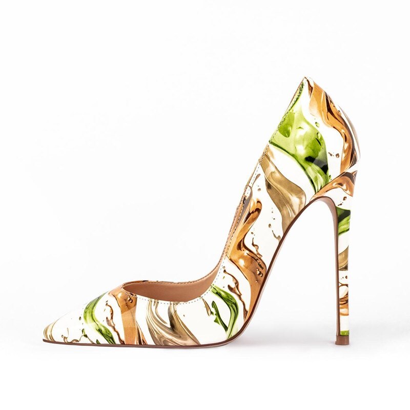 Women's New Thin High-heeled Shoes Shallow Mouth Bright Print Single Shoes Fashionable Sexy Women's Shoes Spring and Summer